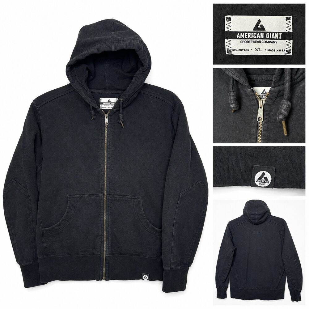 American Giant Size XL Classic Full Zip Mens Black Heavyweight Sweatshirt Hoodie